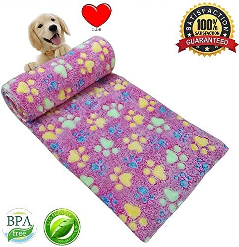 Pet Dog Blanket Fleece Fabric Puppy Baby Cat Soft Blankets Throw Comfortable For Sleep Mat Couch Sofa Doggy Warm Bed with Paw Prints (Pink)
