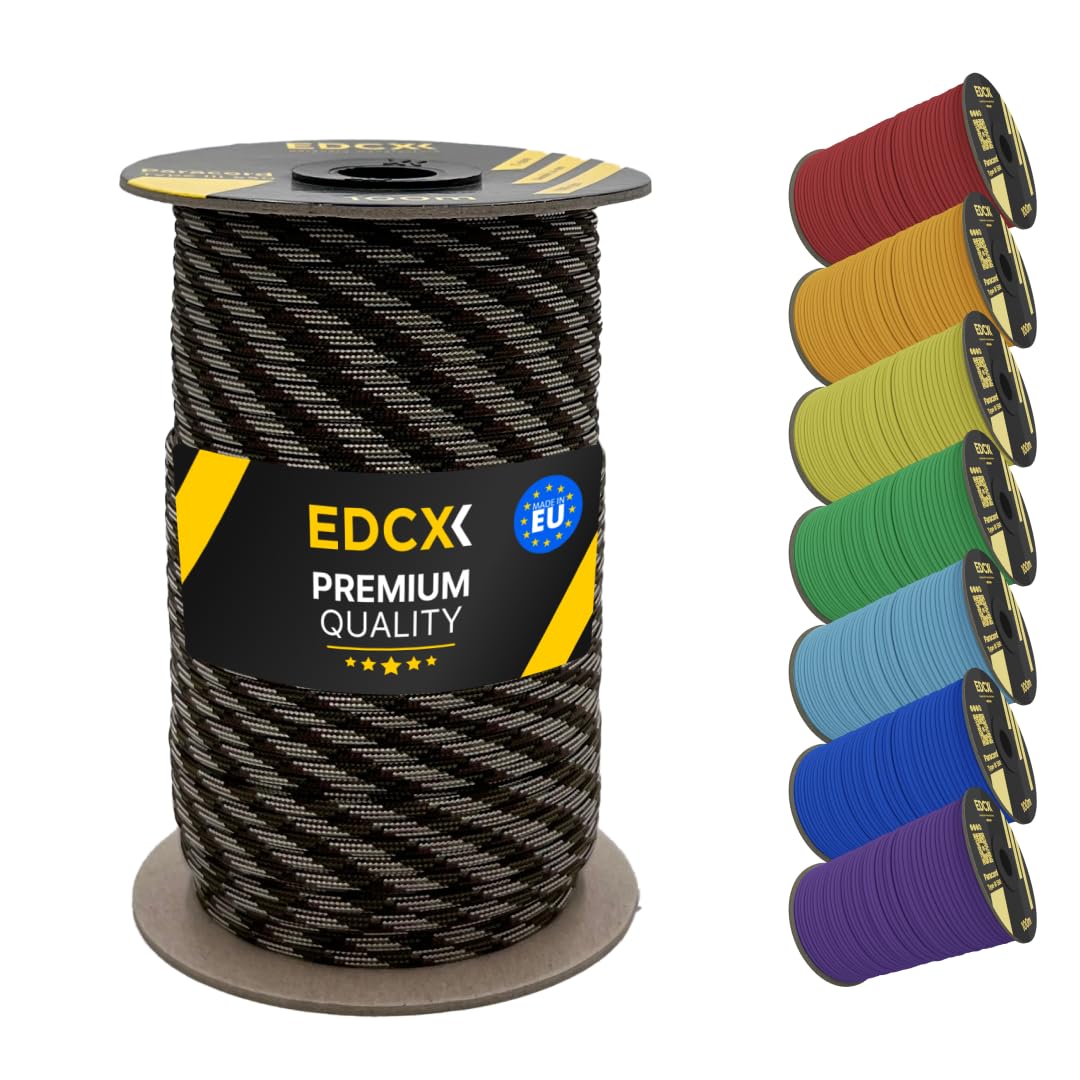 EDCX 4mm Nylon Paracord 550 100m (330 feet) | Ideal for Camping, Survival, Outdoor, Crafting, DIY | 100% Nylon Rope 4mm | Paracord 550 Type III in Solid Color (Mix Camo, 100 m)