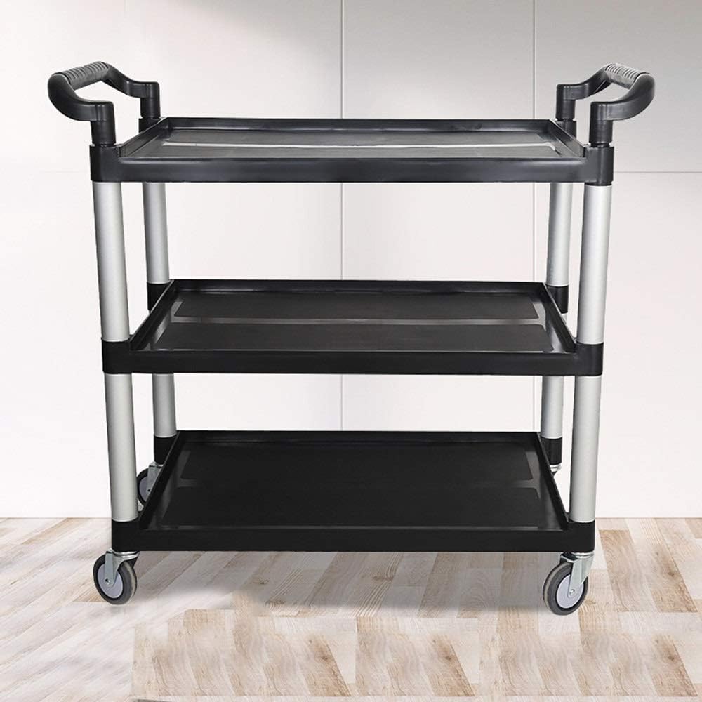 LSX-Shelf trolley Shelf trolley, plastic dining car simple fashion light and fast load-bearing strong restaurant hotel wine cart beauty salon cart, 2 colors, 83X42X97CM oyo (Color : Black)