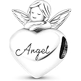 NUJIFFY 925 Sterling Silver Charms Beads for Bracelets & Necklaces, Angel Design Heart Shaped Cute Charm Birthday Gifts Pendant Jewelry for Women Men