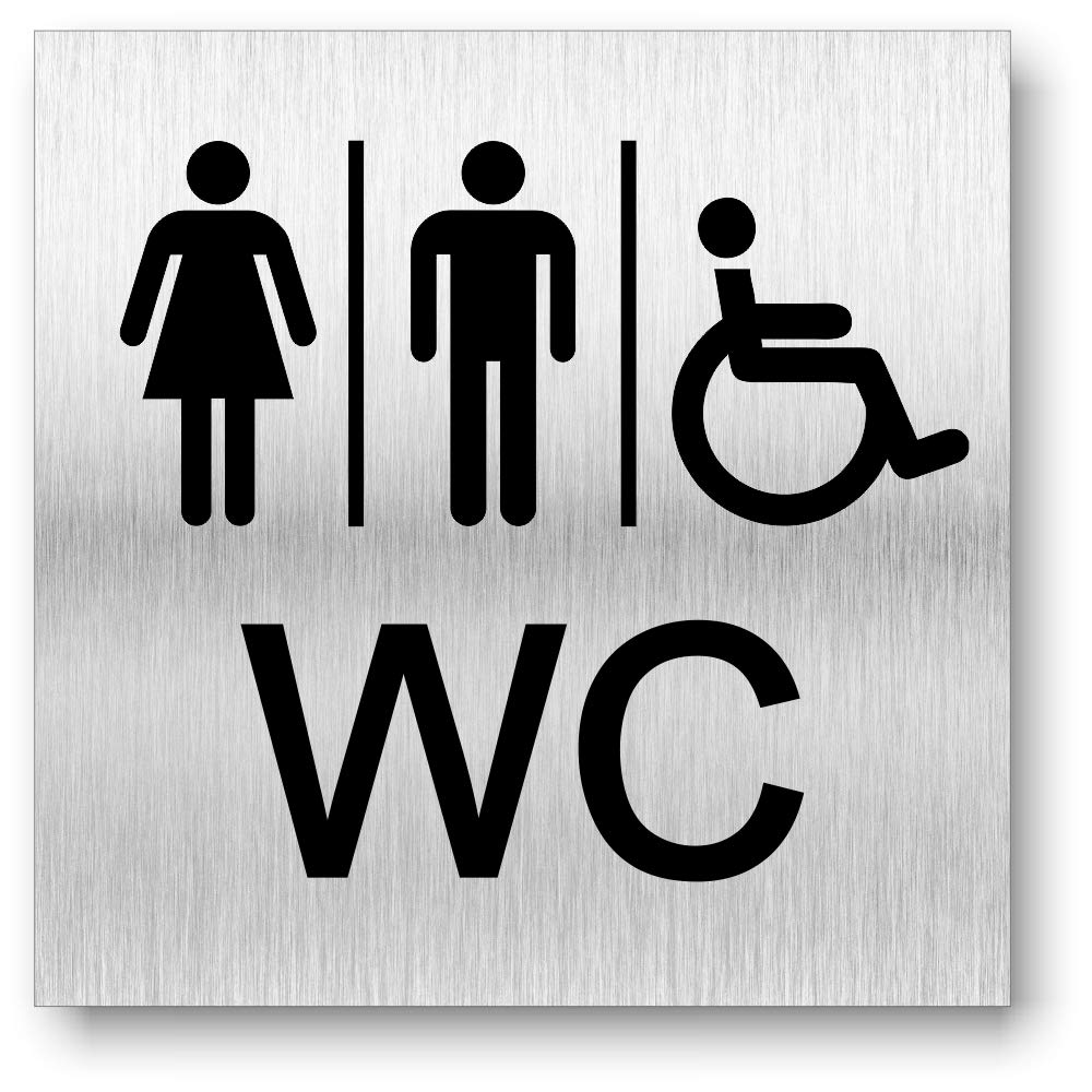 Door Sign for WC Women Men Disabled UV Print 12 x 12 cm - 3 mm Aluminium Composite - Made in Germany - Item No. 2120
