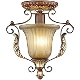 Livex Lighting 8578-63 Villa Verona 1 Light Verona Bronze Finish Flush Mount with Aged Gold Leaf Accents and Rustic Art Glass
