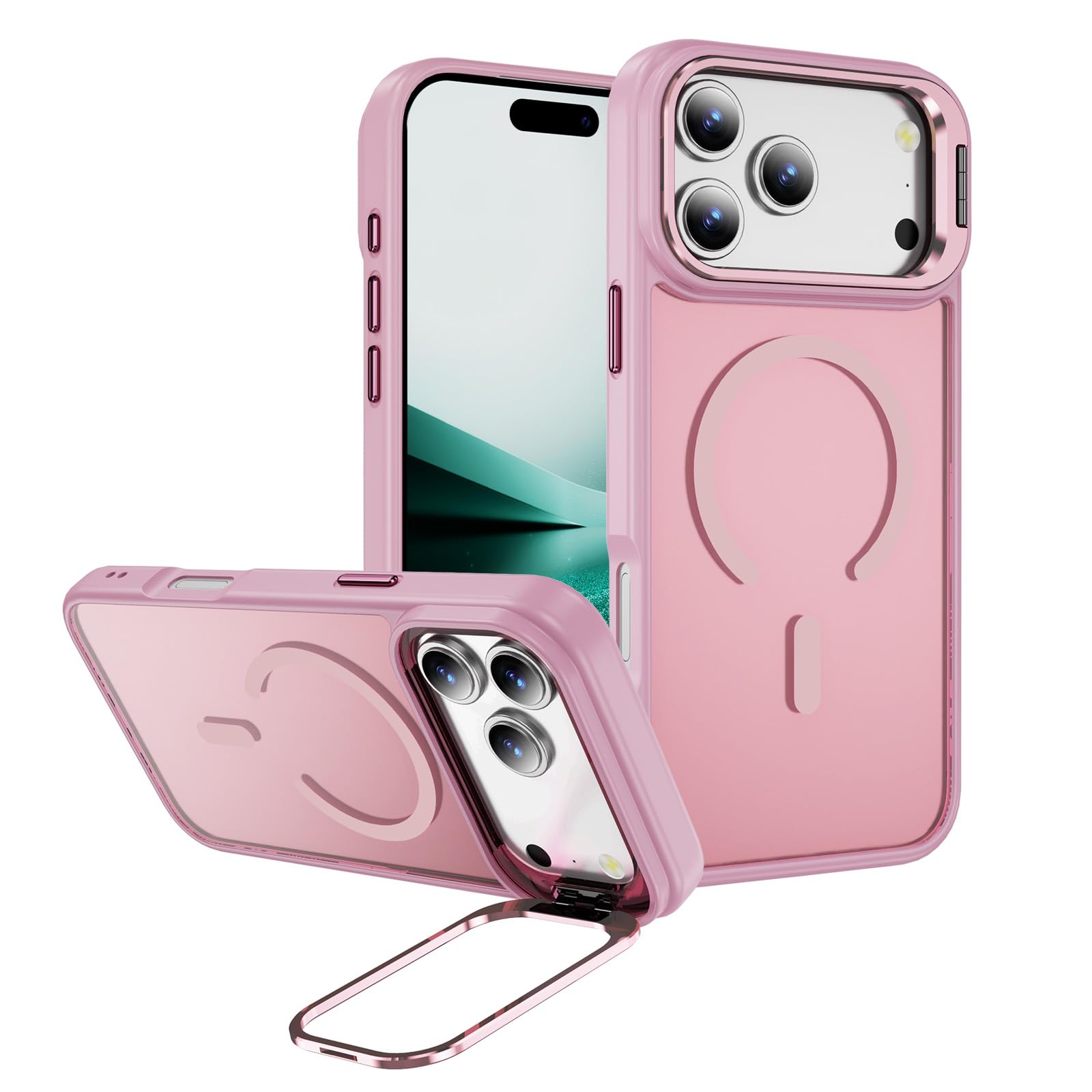 Hitaoyou for iPhone 17 Pro Max Case Compatible with Magsafe, Transparent Matte Built-in Metal Camera Kickstand Protective iPhone 17 ProMax Case Shockproof Cover for iPhone 17 Pro Max