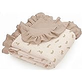 Muslin Ruffled Baby Blanket, Extra Large 52 x 52 Inches, Soft Breathable Cotton Crib Blanket for Newborn Infant Toddler (Hoppy Dreams-Ruffled, Printed)