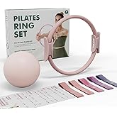 PAETA Pilates Ring Set – 14” Magic Circle (38 lbs Resistance), 9.8” Pilates Ball, 5 Resistance Bands, and Exercise Guide Included for Home Workouts
