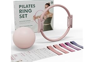 PAETA Pilates Ring Set – 14” Magic Circle (38 lbs Resistance), 9.8” Pilates Ball, 5 Resistance Bands, and Exercise Guide Included for Home Workouts