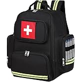 Gatycallaty First Aid Backpack Medical Emt First Responder Bag Empty Ems Emergency Home Health Hiking Trauma Travel Camping (Black, Large)