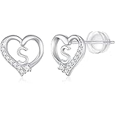 Valentines Day Gifts for Kids - Earrings for Girls, 925 Sterling Silver Post Hypoallergenic, CZ Letter Initial Earrings for Girls, Toddler Kids, Birthday Gifts