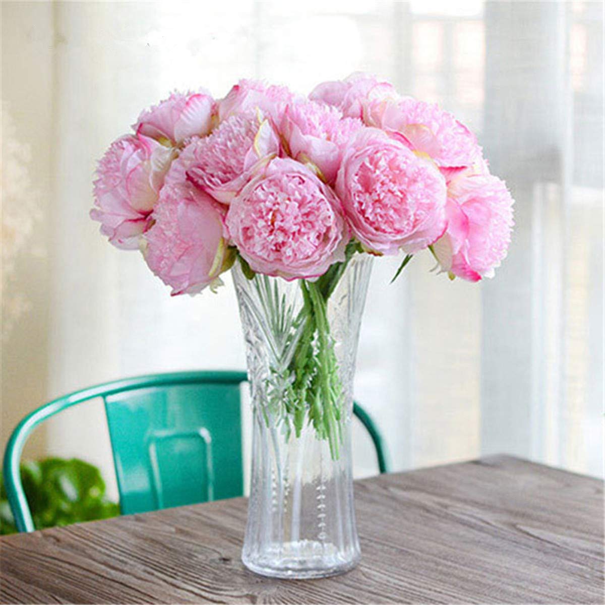 Artificial Peony Flowers, 5 Heads Silk Peony Plastic Fake Flowers Bridal Bouquet for Christmas Wedding Party Home Ddecoration (A Deep Pink)