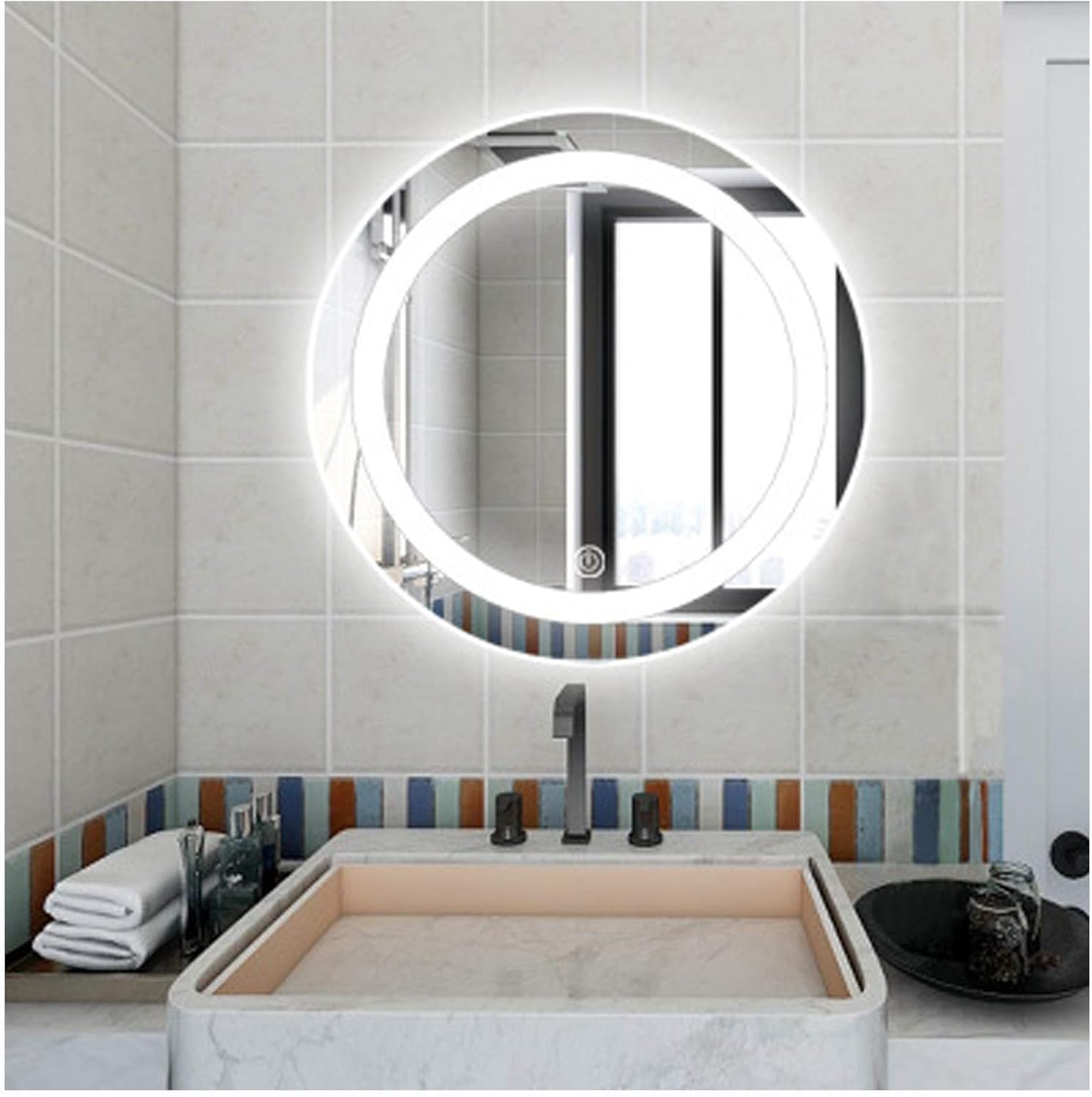 CDFCB Espejo De Baño Inteligente Redondo Resplandor Anti Niebla Espejo