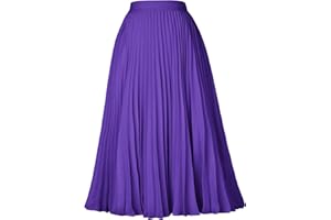 GRACE KARIN Women High Elastic Waist Pleated Chiffon Skirt Midi Swing A-line Skirts