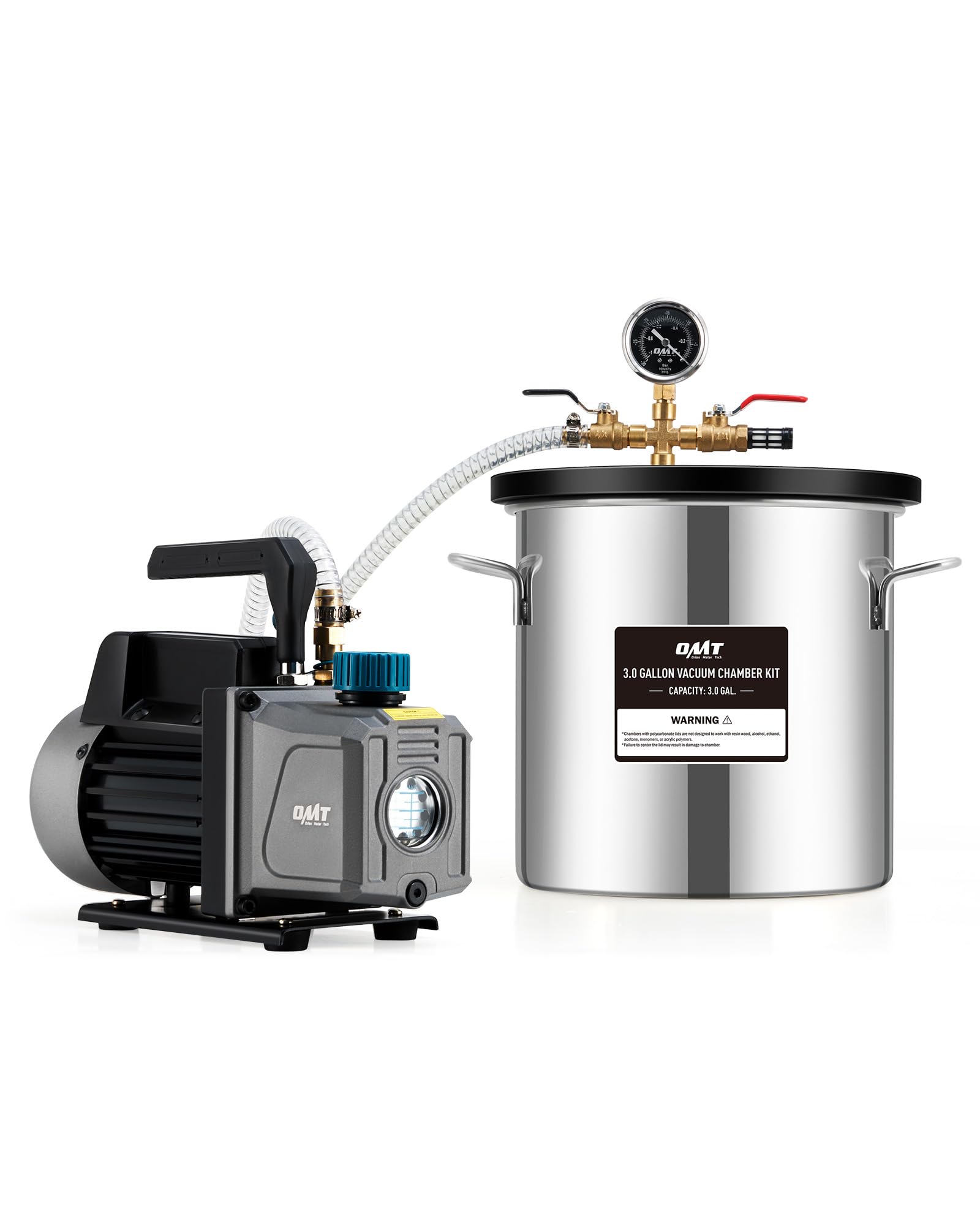 Photo 1 of Orion Motor Tech 3 Gal Vacuum Chamber with Pump Kit, 3.5 cfm Vacuum Pump and Chamber Kit with Tempered Glass Lid 5 ft Hose, Vacuum Degassing Chamber Kit for Stabilizing Wood Degassing Silicone Resin