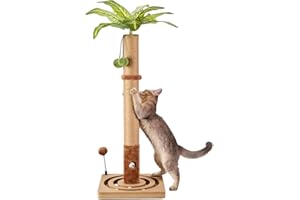 MECOOL 35in Tall Cat Scratching Post Sturdy and Premium Scratch Posts with Hanging Ball and Ball Track Cute Cat Tree for Indoor Cats