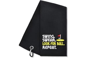 Hafhue Swing Swear Look for Ball Repeat Funny Golf Towel, Golf Gifts for Men Women, Golf Accessories for Men or Women, Birthday Gifts for Golf Fan, Retirement Gift for Men Dad Grandpa (GRM013)