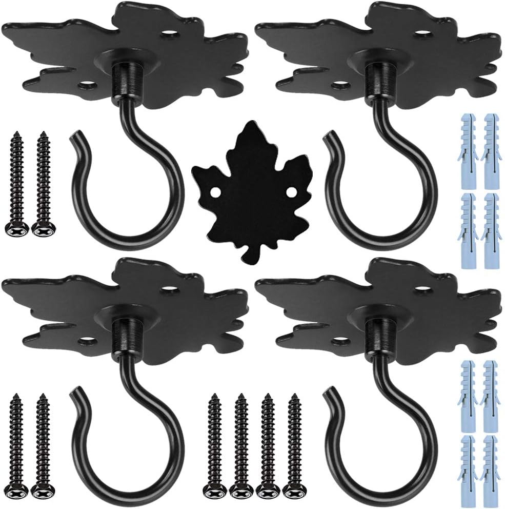 Outdoor Hanging Brackets - SELEWARE Ceiling Hooks for Hanging Plants 4 Pack, Heavy Duty Wall Mount Plant Hangers for Bird Feeders, Lights, Planters, Lanterns, Wind Chimes, Indoor&Outdoor Decoration, Black