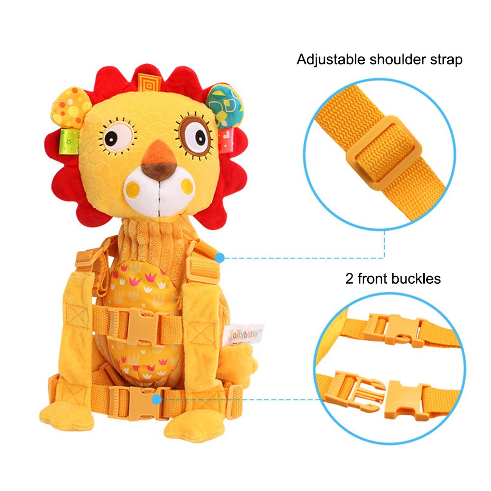 Kids Soft Plush 2 in 1 Harness Safety Toddler Backpack with Leash for Walking Cute Baby Small Stuffed Animal Doll Toy Yellow Lion
