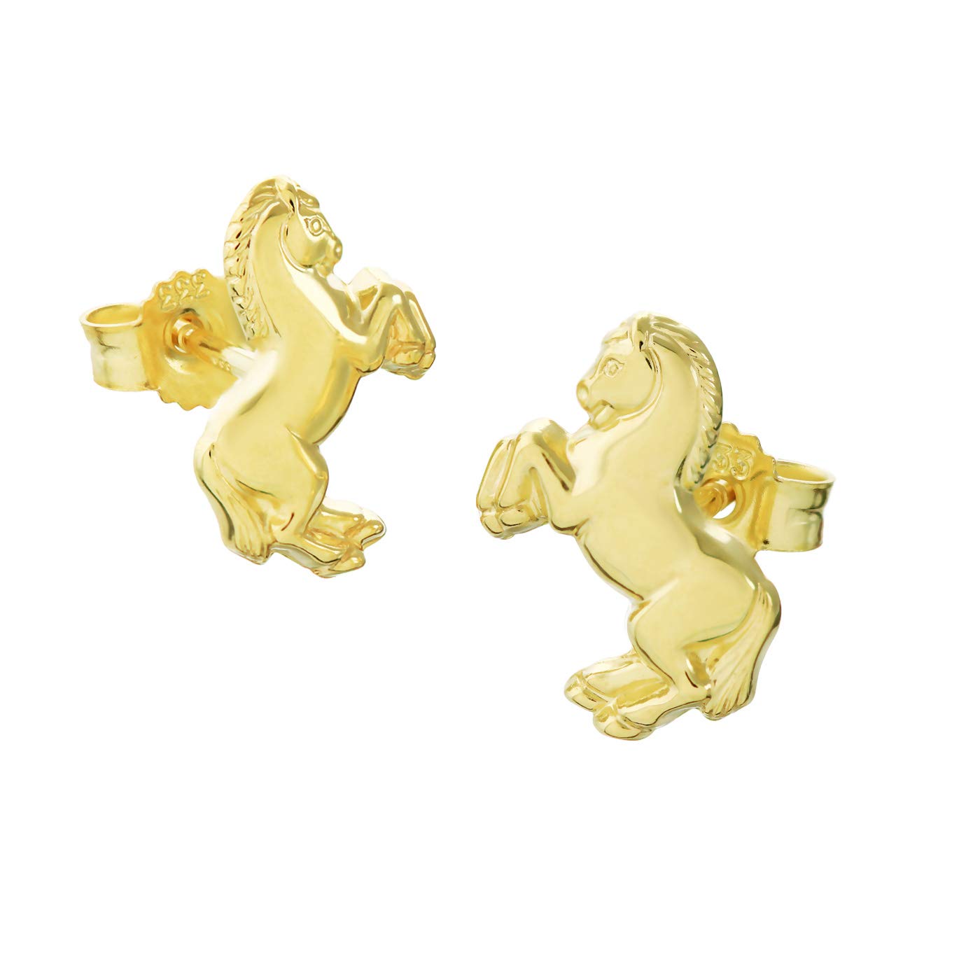 NKlaus pair gold yellow gold horse children stud earrings ladies girls 9052