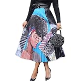 Alicharm Women's Cartoon Printed Pleated Skirts Graffiti A-Line Skirt Vintage Skirts