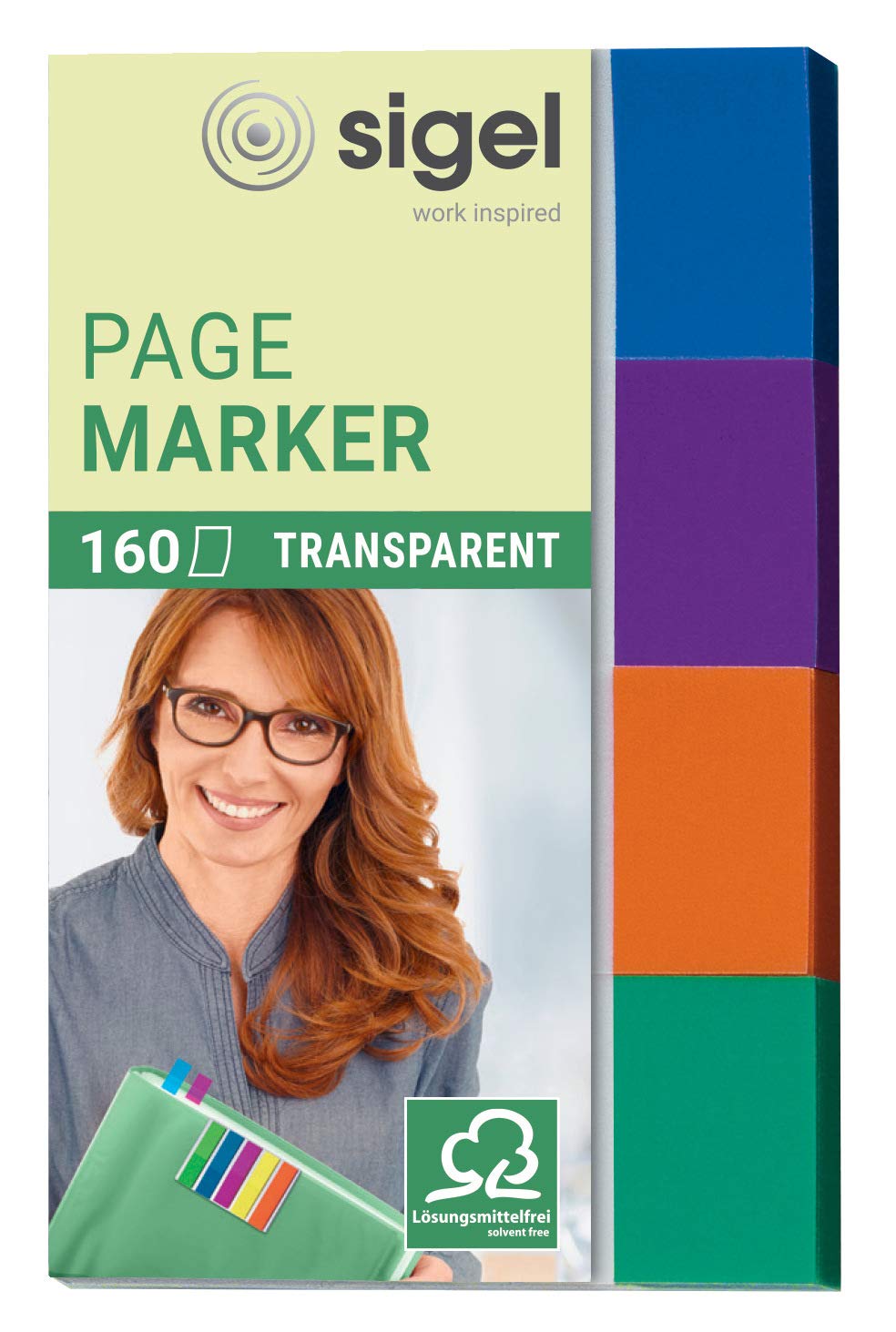 SIGEL HN671 Transparent Index Page Markers, 4 x 40 strips, mint/Orange/violet/Turquoise