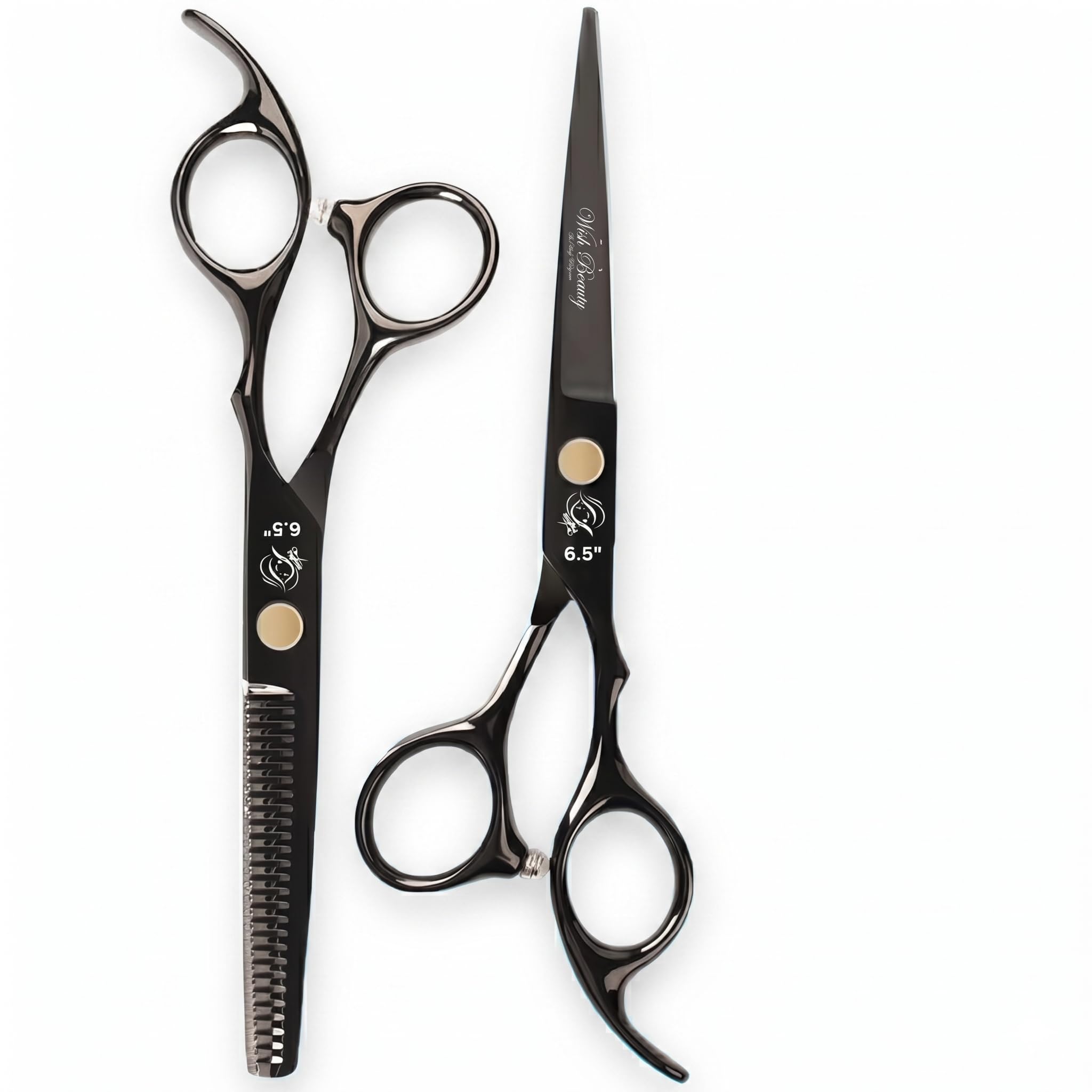 Glamified Glam Black Hairdressing Scissors Set 6.5 Inch Hair Cutting & Thinning Scissors Kit for Men Women Kids Home Salon Barber