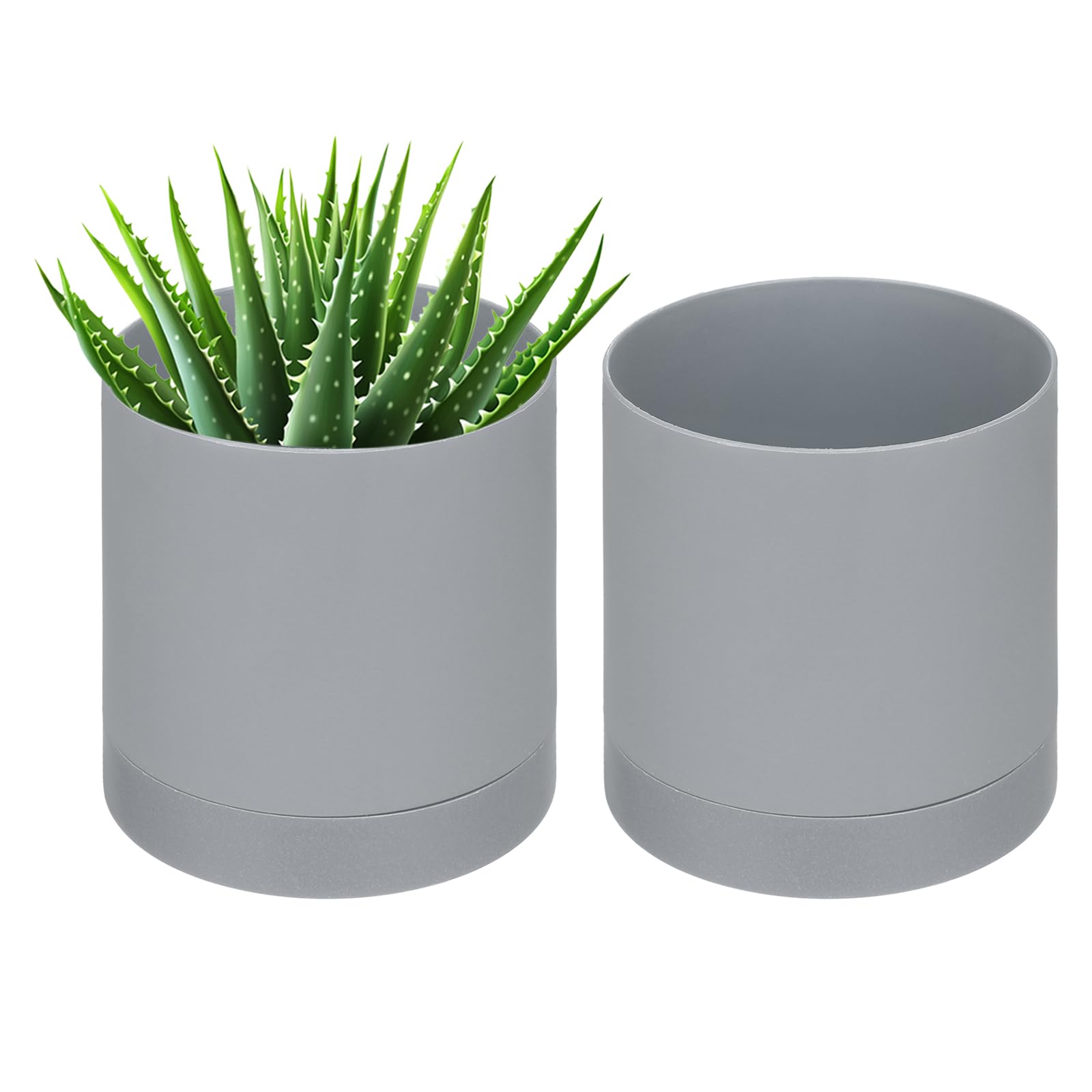PATIKIL 4 Inch/10cm Plastic Plant Pots, 2 Pack Small Flower Pot Planters with Drainage Holes and Saucer for Home Decor Indoor Plants, Grey