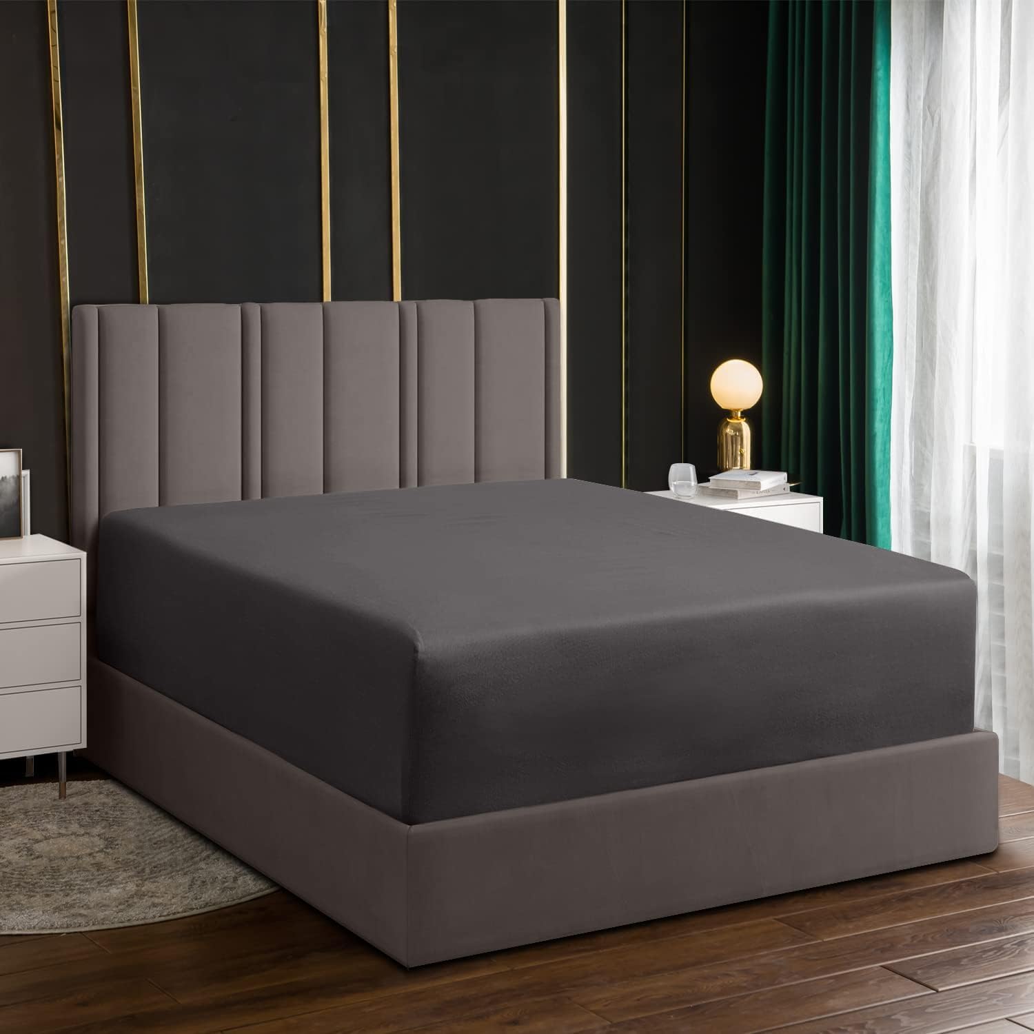 Lazzaro Double Fitted Sheet Extra Deep Pocket 40 cm (16 inches) Durable Elastic Bed Sheets - Premium Brushed Microfiber Fitted Bed Sheets Double - Ultrasoft Hypoallergenic Fade Resistant