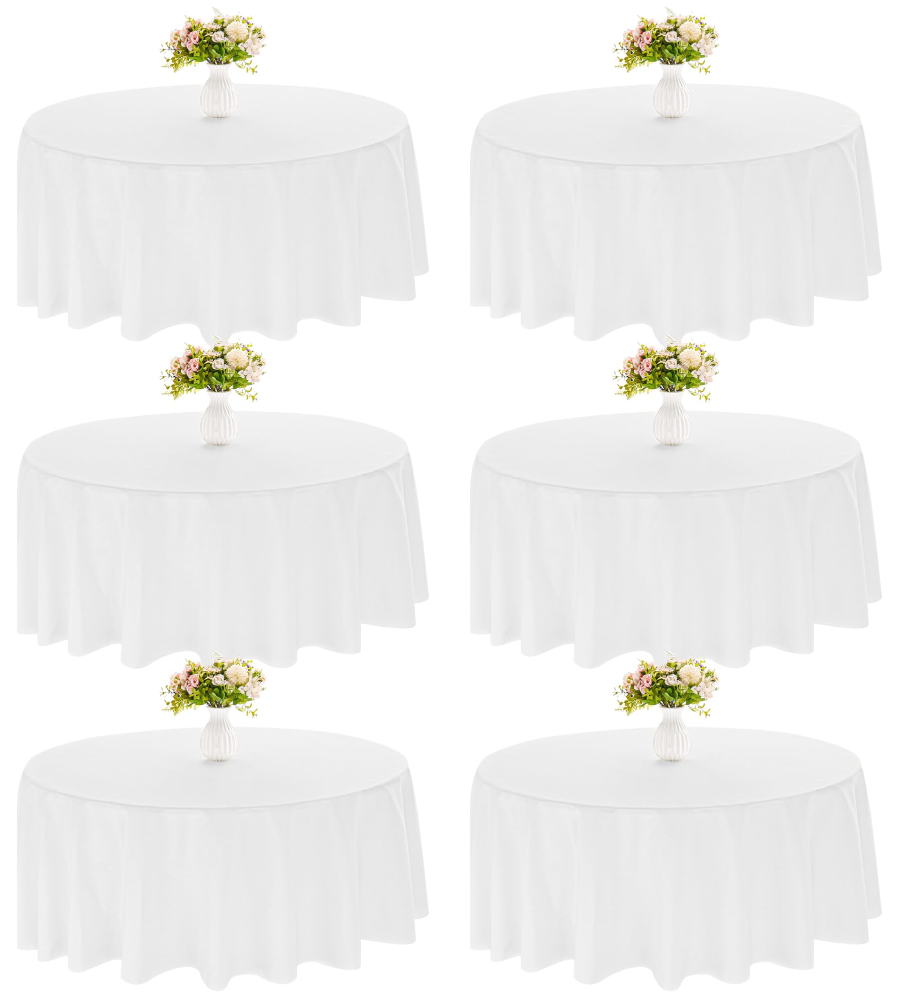 Photo 1 of JALANCY 6 Pack 90 Inch Round White Polyester Tablecloth Bulk Washable Table Covers for Wedding Dining Table Buffet Parties Banquet Decor(White)