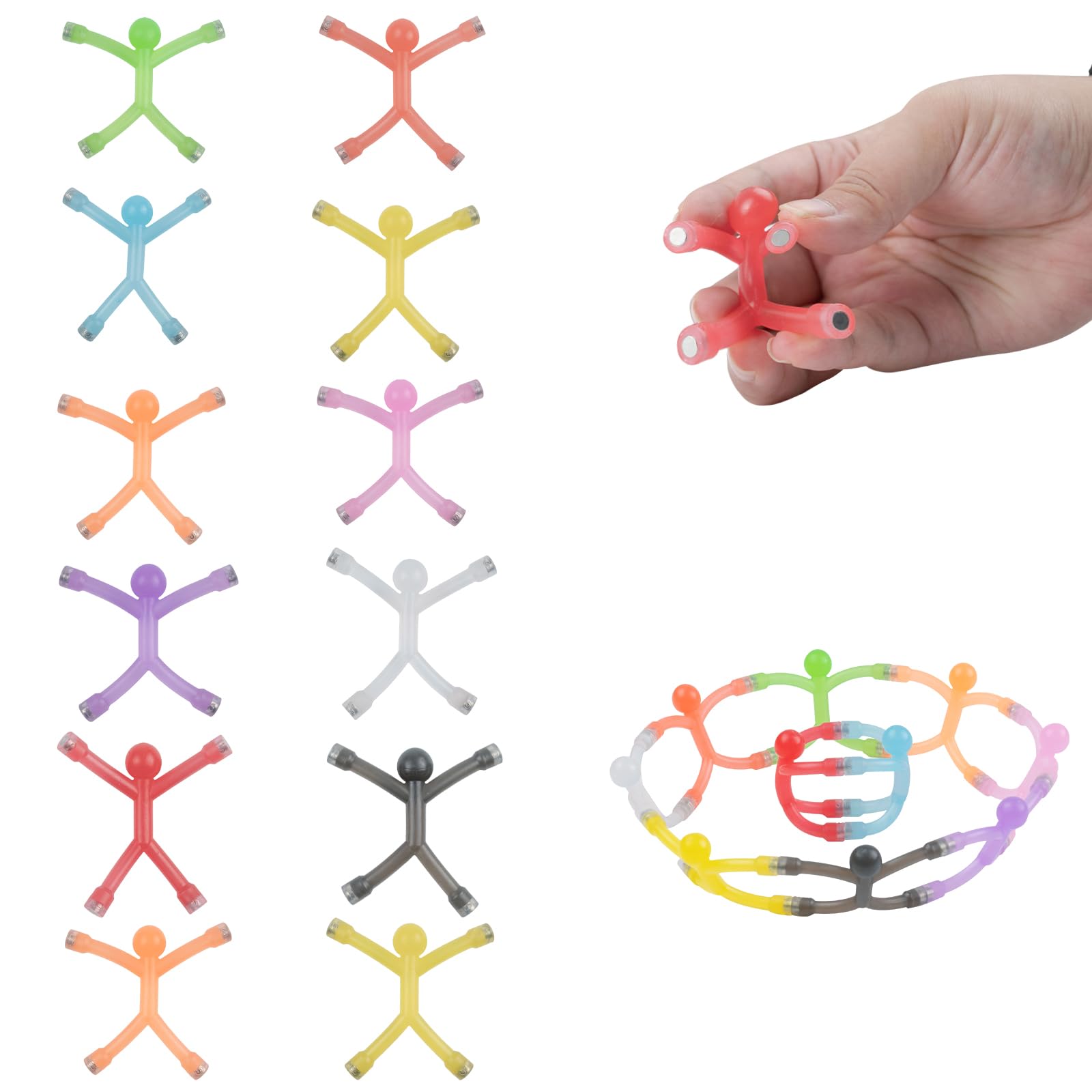 DRERIO 12 Pcs Fridge Magnets Men Toy Multipurpose Mini Travel Toys, Colorful Refrigerator Magnet Men Rubber Magnetic Fridge, Flexible Cute for Fridge, School, Office, kids (Solid)