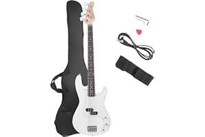Glarry Electric Bass Guitar Full Size 4 String Rosewood Basswood Fire Style Exquisite Burning Bass (White)
