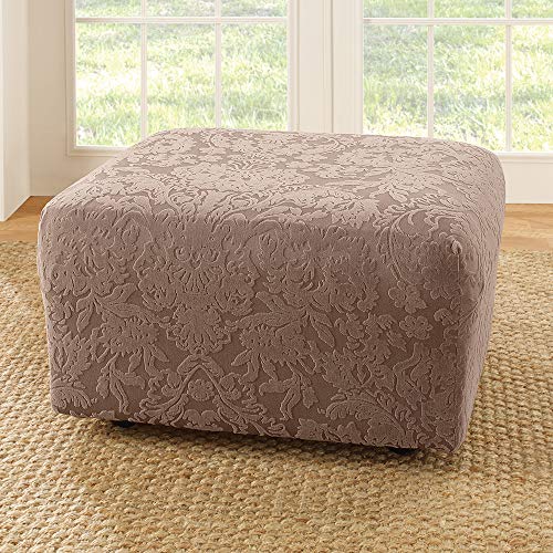 Sure Fit Stretch Jacquard Damask Ottoman Cover - Mushroom (SF40150)