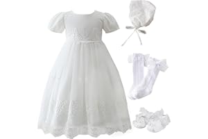 Leideur Baby Girl Christening Baptism Dress Long Blessing Gowns White Formal Wedding Dresses for Newborn