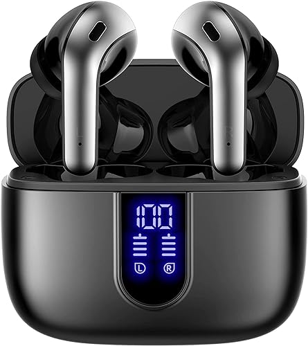 TAGRY Bluetooth Headphones True Wireless Earbuds 60H Playback LED Power Display Earphones with Wireless Charging Case IPX5 Waterproof in-Ear Ear buds with Mic for TV Smart Phone Laptop Computer Sports