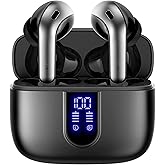 TAGRY Bluetooth Headphones True Wireless Earbuds 60H Playback LED Power Display Earphones with Wireless Charging Case IPX5 Waterproof in-Ear Ear buds with Mic for TV Smart Phone Laptop Computer Sports