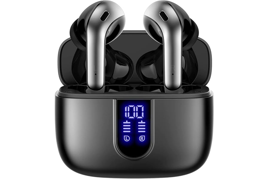 TAGRY Bluetooth Headphones True Wireless Earbuds 60H Playback LED Power Display Earphones with Wireless Charging Case IPX5 Wa