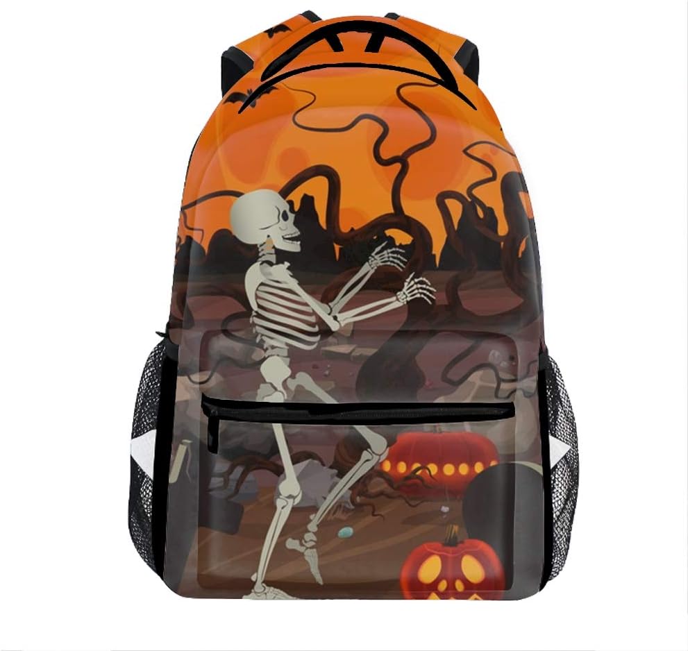 Halloween Skeleton Walking Casual Backpack Bag, Fashion Lightweight Backpacks for Teen Young Girls