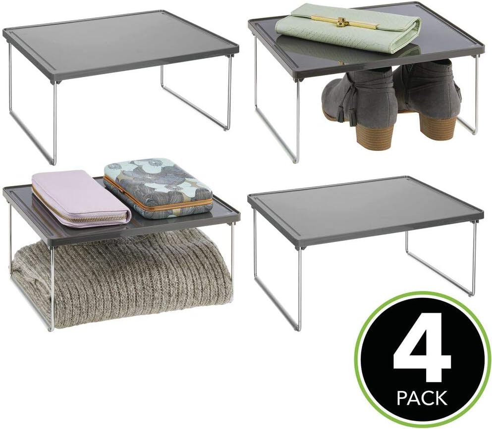 mDesign Set of 4 Free Standing Shelf, Small Shelf with Non-Slip Feet for Household Storage - Image 3