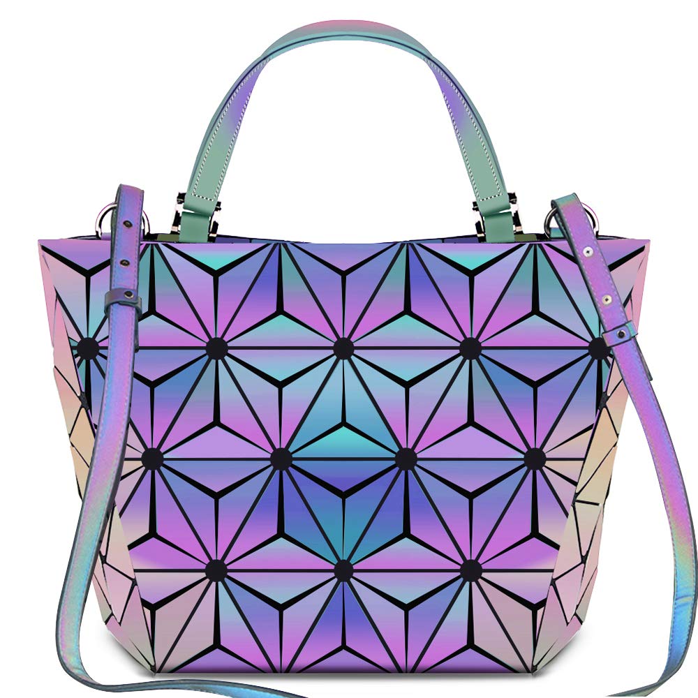 BestoU Geometric Grid Holographic Handbags for Ladies, Color Changing Ladies Purse PU Leather Shoulder Bag (color 3)
