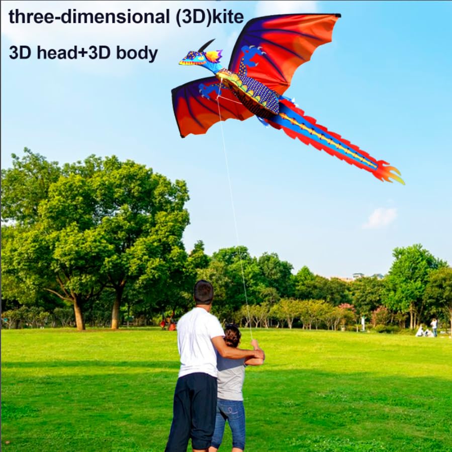 HENGDA KITE-Upgrade Classical Dragon Kite Stereoscopic Dragon Kites for Kids & Adults Easy to Fly for Beginner Easter 55inch x 62inch Single Line with Tail