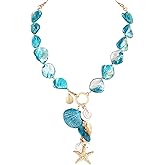 Coiris Natural Seashell Choker Necklaces Earrings Jewelry Set for Women Starfish Shell Freshwater Pearl Collar Necklaces for Women Irregular Mother of Pearl Jewelry Set