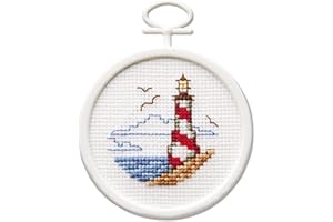 Janlynn 18 Count Round Mini Counted Cross Stitch Kit, 2-1/2-Inch, Lighthouse