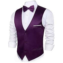 Barry.Wang Mens Purple Formal Vest V-neck Slim Fit