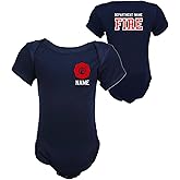 Fully Involved Stitching Firefighter Red Maltese Cross Personalized Navy Baby Bodysuit Only