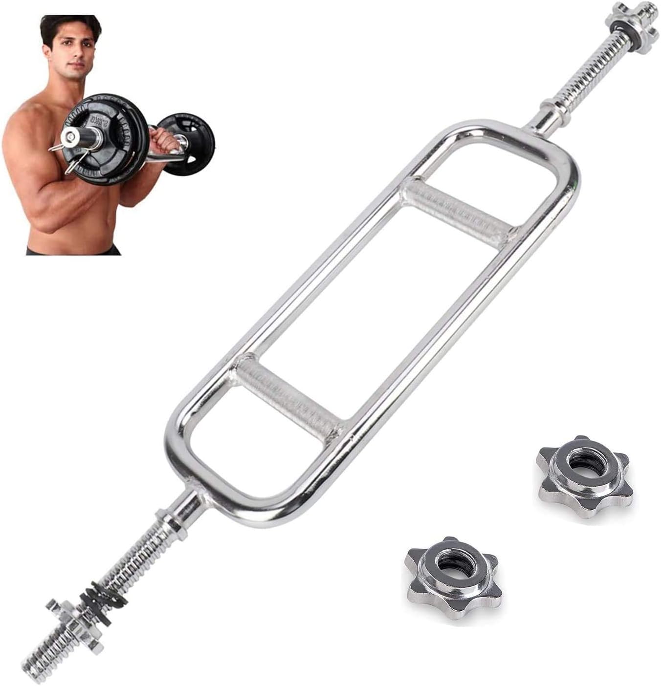 Marshal Fitness Triceps Bar Threaded Solid Chrome Triceps Hammer Curl