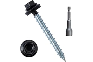 LIONMAX Metal Roofing Screws #10 × 2 Inch, 300-PCS, Black Painted Hex Head Sheet Metal Roof Screws, Rubber Washer, Sharp Point, Metal to Wood Siding Screws, Hex Socket Included
