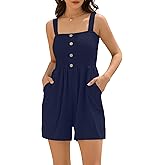 ZAFUL Womens Casual Short Jumpsuits Smocked Rompers Sleeveless Faux Button Vacation Outfits for Women 2025