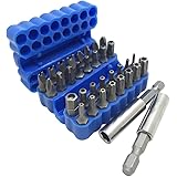 34 Pcs Screwdriver Bit Set with Magnetic Extension Bit Holder, FineGood Security Anti-Tamper SAE Metric Hex Tri-wing Torq Spa