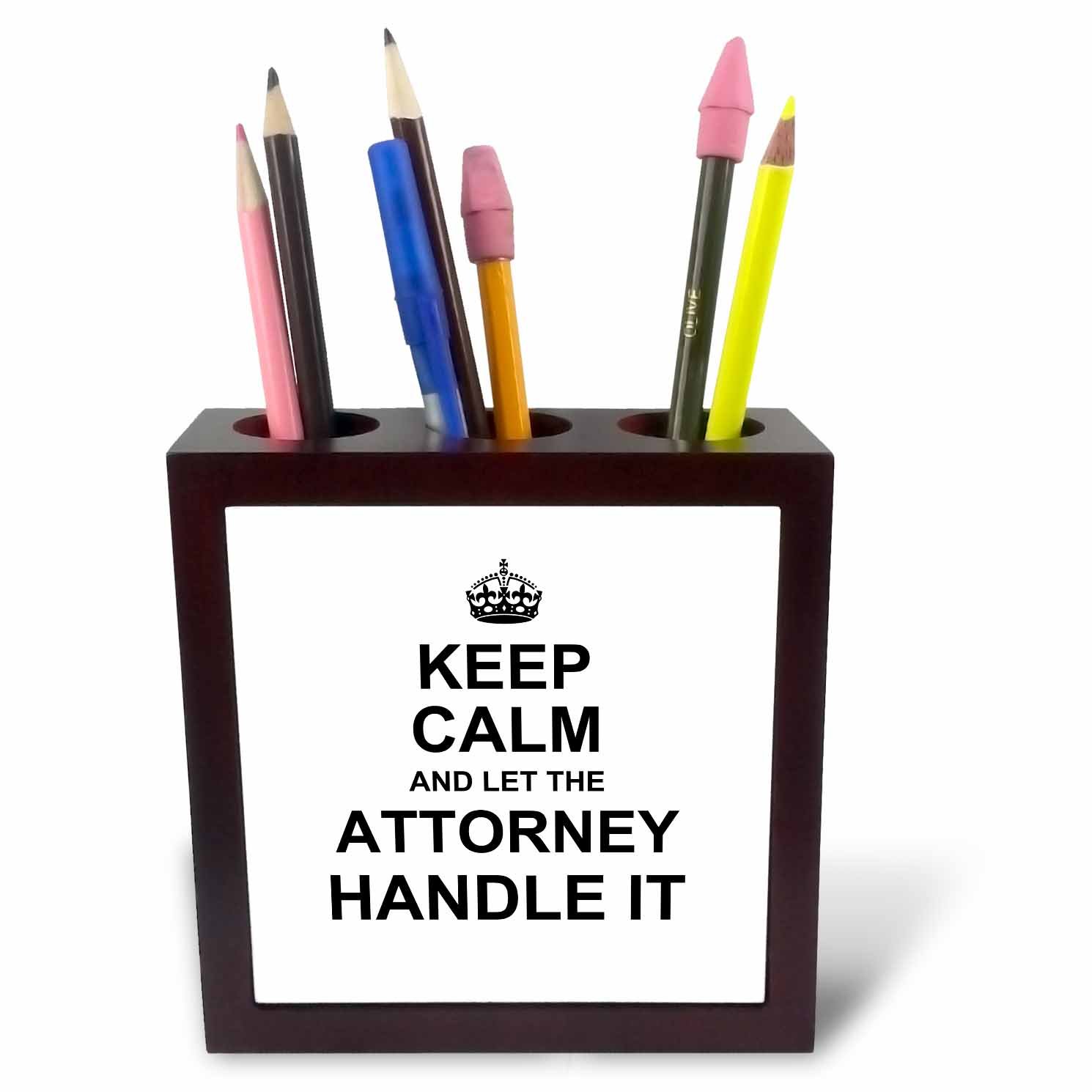 3dRose ph_233154_1 5-Inch "Keep Calm and Let The Attorney Handle It Fun Funny Career Job Pride" Tile Pen Holder