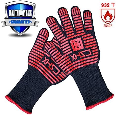 Extreme Heat Resistant Grill Gloves, Premium Insulated &amp; Silicone Lined Aramid Fiber Mitts for Cooking,Frying,Grilling, BBQ &amp; Baking - Professional Indoor Outdoor Kitchen &amp; Oven Accessories(BR)