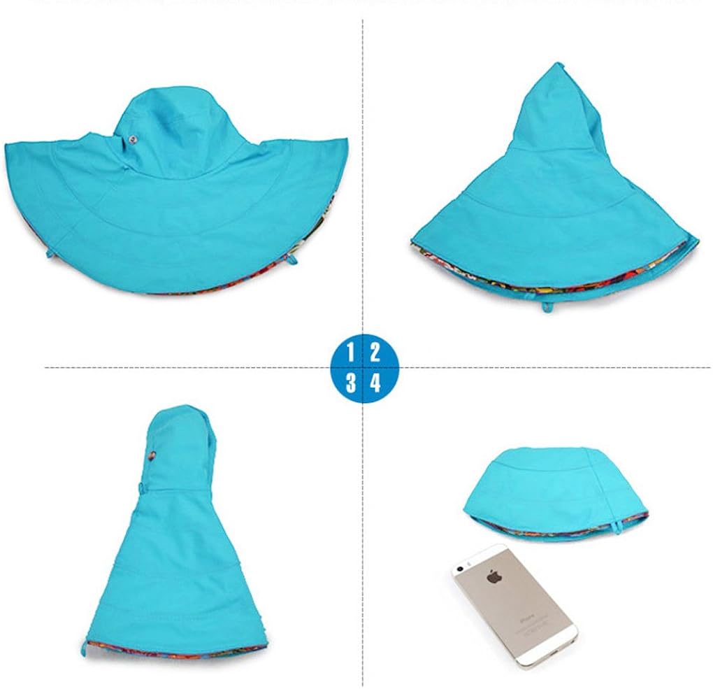 Women's Foldable Floppy Reversible Travel Beach Sun Visor Hat Wide Brim UPF 50+ Blue: Clothing