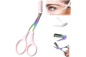 hoehew Eyebrow Trimmer Scissor, 2024 New Eyebrow Scissors with Comb Precision Eyebrow Trimming Scissors, Non-Slip Eyebrow Cutter Hair Removal Eyebrow Scissors Makeup Tool (Pale Pink)